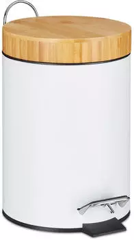 Relaxdays M&uuml;lleimer Bambus, wei&szlig;, Kosmetikeimer Metall, 3l