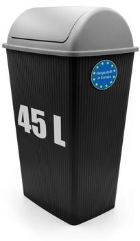 BigDean mit Schwingdeckel 45 L Anthrazit - Abfalleimer f&uuml;r die K&uuml;che & B&uuml;ro - M&uuml;llbeh&auml;lter aus robustem & geruchsdichtem Kunststoff - Made in Europe (1000061)