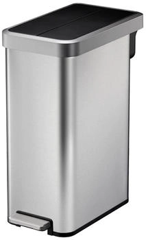 Proregal Treteimer Aus Geb&uuml;rstetem Edelstahl 45l 65 x 28 x 49,5 cm Kunststoff Inneneimer Silbe Deckel Schwarz (RVB238)