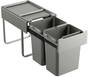 Svita EM2x20 Einbaum&uuml;lleimer 40L (2x20L) 2 F&auml;cher mit Deckel M&uuml;lltrennsystem K&uuml;che Unterschrank Abfalleimer ausziehbar Grau (92505)