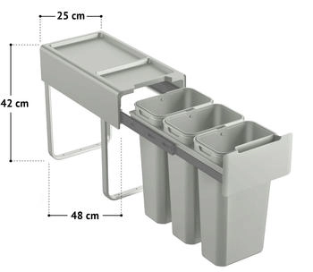 Svita EM3x10 Einbaumülleimer 30L (3x10L) 3 Fächer mit Deckel Mülltrennsystem 3fach Küche Unterschrank Abfalleimer ausziehbar Grau (92500)