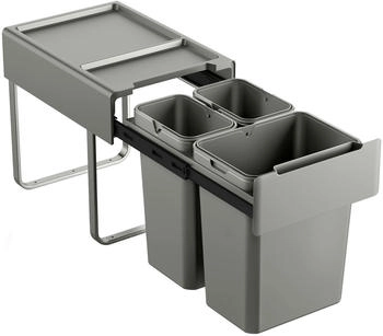 Svita EMCombo40 Einbaum&uuml;lleimer 40L (2x10L+20L) 3 F&auml;cher mit Deckel M&uuml;lltrennsystem 3fach K&uuml;che Unterschrank Abfalleimer ausziehbar Grau (92501)