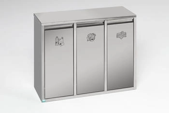 Proregal Wertstoffsortiersystem mit 3 Klapptüren | Stand- oder Wandbefestigung | 36 Liter, HxBxT 57x70,5x27cm | Edelstahl (RVA168-01)