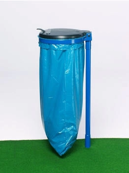 Proregal Robuster Einzel-Abfallsammler mit Kunststoff-Deckel | mit Stange | 35cm Einwurföffnung | HxBxT 98x50x45cm | Stahl | Blau-Schwarz (RVA64-05)