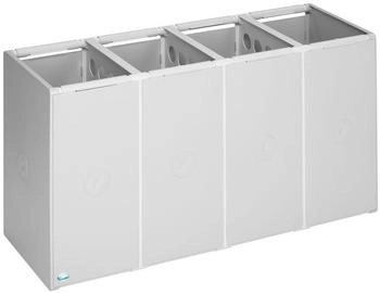 Proregal Robustes Abfall- und Wertstoffsammelsystem 4-Fach | ohne Deckel | 40 Liter, HxBxT 57x101x40,5cm | Kunststoff | Grau (RVA43-04)