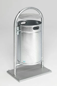 Proregal Robuster Rohrbogenständer für Abfälle | mit Bodenplatte | 60 Liter, HxBxT 110x60x40cm | Stahl | Feuerverzinkt | Abfalleimer - RVA149-09