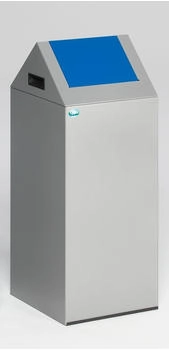 Proregal Selbstlöschender Wertstoffsammler spitz mit Einwurfklappe | 60 Liter, HxBxT 80x32x32cm | Verzinkter Stahl | Silber-Blau (RVA24-11)