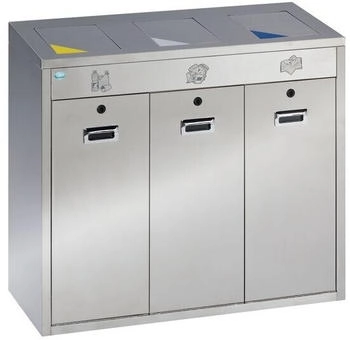 Proregal Wertstoffsortiersystem mit 3 Einwurfklappen | 144 Liter, HxBxT 92x100x43cm | Edelstahl | Abfalleimer Müllkorb - RVA157