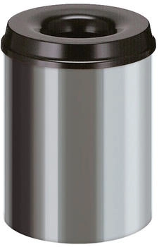 Proregal Selbstlöschender Papierkorb & Abfallsammler aus Edelstahl | 15 Liter, HxØ 36x25,5cm | Silber, Kopfteil Schwarz - silber Edelstahl RVB4-02