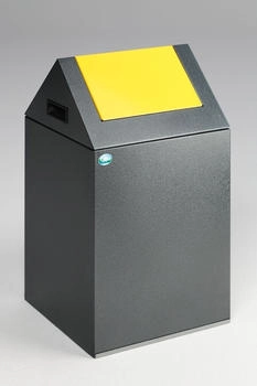 Proregal Selbstlöschender Wertstoffsammler spitz mit Einwurfklappe | 43 Liter, HxBxT 60x32x32cm | Verzinkter Stahl | Grau-Gelb (RVA24-01)