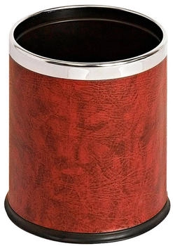 Proregal Eleganter doppelwandiger Papierkorb in Lederoptik | 10 Liter, Hx&Oslash; 27,5x22,5cm Bordeaux - braun Metall RVB29-01