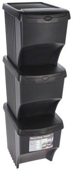 Spetebo Kunststoff mit Deckel 22 L - 3er Set/anthrazit - Stapelbares Müll Trennsystem (3709)
