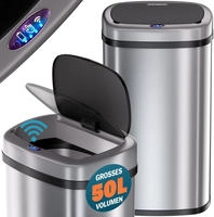 M&uuml;lleimer Mit Sensor K&uuml;che 50l Edelstahl Automatik Deckel Klemmring Inkl. Usb-kabel