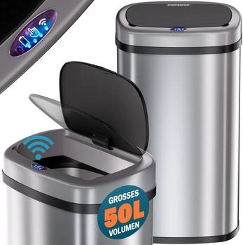 Monzana Abfalleimer 50l LED Anzeige Silber (109904)