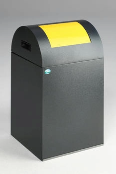 Proregal Selbstlöschender Wertstoffsammler rund | 43 Liter, HxBxT 60x32x32cm | Verzinkter Stahl | Grau-Gelb | Abfalleimer - silber RVA23-01