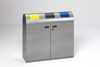 Proregal Selbstlöschende Wertstoffsammlstation rund mit 3 Einsätzen | 80 Liter je Behälter 99,5x108x37,5cm Silber (RVA29-02)
