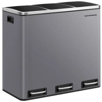 Songmics Mülltrennsystem, 3 x 18 L, ergonomisch, 3 Fächer, Schiefergrau (LTBDE054G01)
