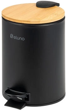 eluno Kosmetikeimer, Treteimer 3 Liter Fassungsvermögen aus Bambus und schwarzem Metall (90004)