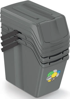 Prosperplast Set von 3 Recyclingwürfeln mit 75 -Liter -Fach in Graufach (ZA1109)