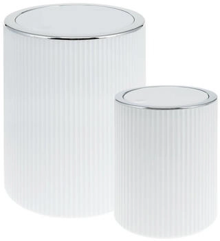 bremermann Kosmetikeimer 2er Set GAVELLO mit Schwingdeckel Mini 1,5 L und 5,5 L Badeimer mit Rillendekor, Kunststoff weiß, rund (90325)