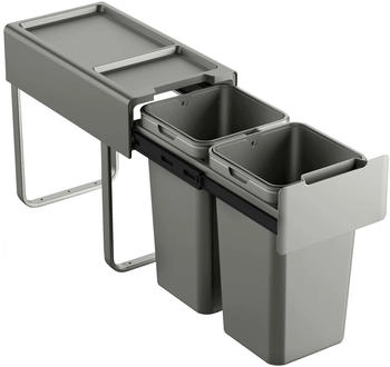 Svita EM2x14 Einbaum&uuml;lleimer 28L (2x14L) 2 F&auml;cher mit Deckel M&uuml;lltrennsystem 2fach K&uuml;che Unterschrank Abfalleimer ausziehbar Grau (92504)