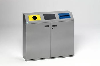 Proregal Selbstlöschende Wertstoffsammlstation eckig mit 3 Einsätzen | 80 Liter je Behälter 97,5x108x37,5cm Silber (RVA30-02)