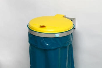 Proregal Robuster Abfallsammler für Wertstoffsortierung 1-Fach | Wandhalterung | 120 Liter, BxT 50x51cm | Stahl | Grau-Gelb (RVA49-07)
