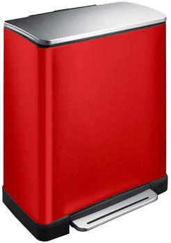 Proregal Stilvoller rechteckiger Treteimer mit extra breitem Pedal | 28+18 Liter, HxBxT 65x50x34,5cm | 2 Inneneimer aus Kunststoff | Rot (RVB234-10)