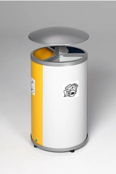 Proregal Robuste Wertstoffsammelstation mit Dach | 30 Liter je Behälter, HxBxT 89x42x42cm | Verzinkter Stahl | Blau, Grau, Gelb (RVA40-06)