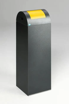 Proregal Selbstlöschender Wertstoffsammler rund | 89 Liter 104,5x32x32cm Grau-Gelb | silber RVA23-15