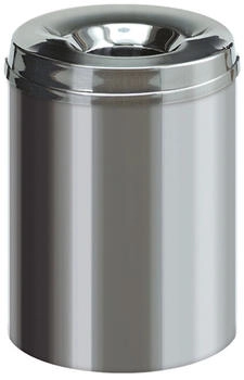 Proregal Selbstlöschender Papierkorb & Abfallsammler aus Edelstahl | 15 Liter, HxØ 36x25,5cm | Silber (RVB4-01)