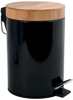 MSV France Kosmetikeimer 3 Liter Edelstahl Bambus mit Absenkautomatik und Inneneimer Aza Badezimmer Softclose Abfalleimer Schwarz (MSV23-143791)