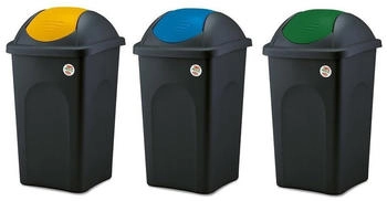 Kreher M&uuml;lltrennsystem Set: 3 x Abfalleimer mit Schwingdeckel 60 Liter in Blau, Gr&uuml;n und Gelb, 3 x 60 Liter (80520)