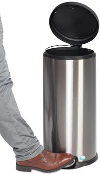 Proregal Robuster Tretabfallsammler mit Fußpedal | Gedämpftes Schließen | 30 Liter, HxBxT 63x31x37cm | Edelstahl | Silber | Abfalleimer - RVA81-05
