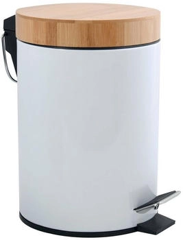 MSV France Kosmetikeimer 3 Liter Edelstahl Bambus mit Absenkautomatik und Inneneimer Aza Badezimmer Softclose Abfalleimer Weiß (MSV23-143790)