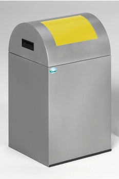 Proregal Selbstlöschender Wertstoffsammler rund mit Einwurfklappe | 43 Liter, HxBxT 60x32x32cm | Verzinkter Stahl | Silber-Gelb (RVA23-04)