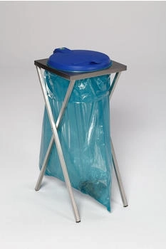 Proregal Robuster Scherenständer mit Klemmring | für 120 Liter Sack | HxBxT 90x40x45cm | Edelstahl | Blauer Deckel | Müllsackständer - RVA84-02