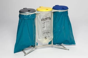 Proregal Robuster Abfallsammler für Wertstoffsortierung 3-Fach | Stationär | 3x 120 Liter 95x117,5x44cm Silber, Gelb, Blau (RVA49-10)