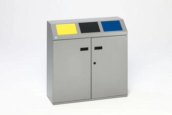 Proregal Robustes Wertstoffsortiersystem eckig 3-Fach | 48 Liter je Behälter, HxBxT 91x88x32,5cm | Verzinkter Stahl | Silber (RVA32-02)
