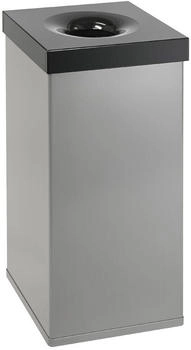 Proregal Selbstlöschender eckiger Abfallsammler aus Aluminium | 110 Liter, HxBxT 76,5x37x37cm | Alu-Grau, Kopfteil Schwarz (RVB5-06)