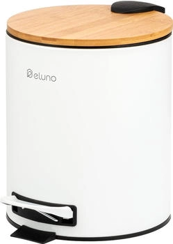 eluno Kosmetikeimer, Treteimer 5 Liter Fassungsvermögen aus Bambus und weißem Metall (90007)