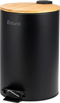 eluno Treteimer, 12 Liter aus Bambus und schwarzem Metall, Schwarz, 12 (90111)