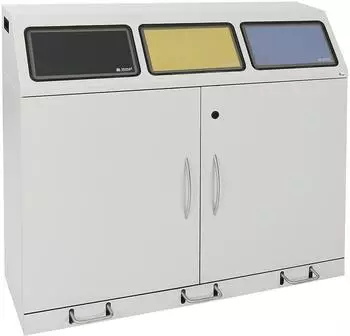 stumpf Wertstoffsammler mit Pedal, Stahl, Volumen 3 x 70 l, mit Innenbehältern (660-075-3-2-735)