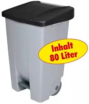 BRB Tret-Abfallbehälter mit Rollen 80l schwarz