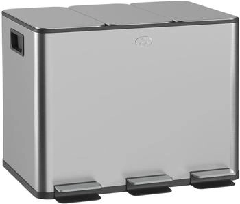 HomCom K&uuml;chenabfalleimer-Edelstahl, Kunststoff-61,9L x 36,6B x 56,7H cm-Silber