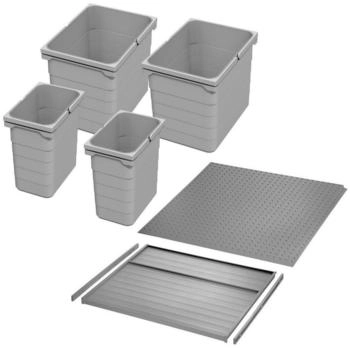 Ninka Abfalltrennsystem eins2vier Korpusbreite 600 mm alugrau für Seitenstärke 16 mm (2x7 L & 2x15 L)
