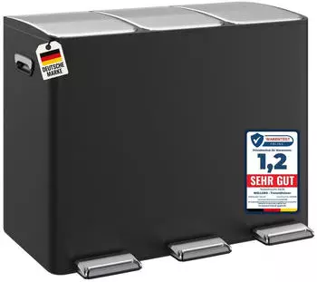 Wellgro M&uuml;lleimer K&uuml;che 45 Liter schwarz 3 F&auml;cher (3 x 15 Liter)