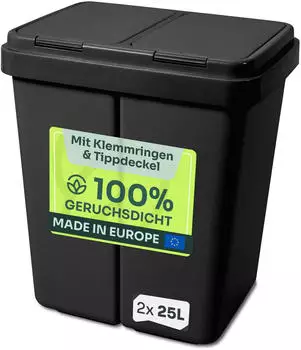 Gardissimo Duo Bin Doppel-M&uuml;lleimer Kunststoff schwarz 2x25L (Duo Bin)