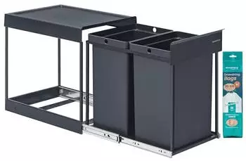 Songmics M&uuml;lleimer K&uuml;che 2x20L ausziehbar, 2 F&auml;cher, Stahlrahmen (LTB951GZ01)