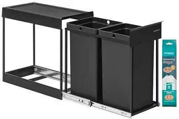 Songmics M&uuml;lltrennsystem f&uuml;r Unterschrank 2 x 15 L ABS-Deckel, tintenschwarz LTB950B01